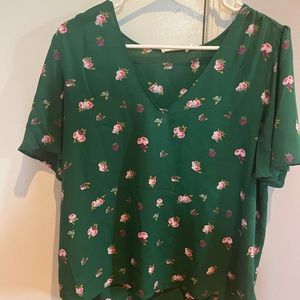 Green, floral blouse